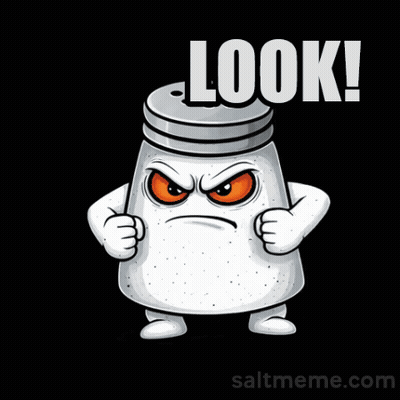 A Salt Shaker With An Angry Face Pointing At Someone And The Words Look An Idiot GIF