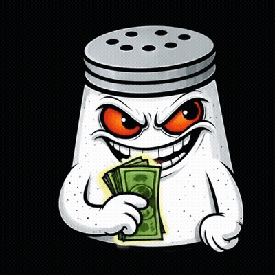 A Salt Shaker With An Evil Face Is Holding A Bunch Of Money GIF