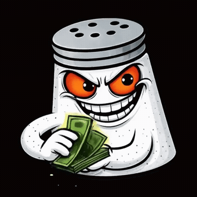 A Salt Shaker With An Evil Face Is Holding A Bunch Of Money GIF
