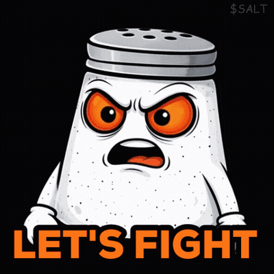 A Salt Shaker With Orange Eyes And The Words Let 'S Fight Below It GIF