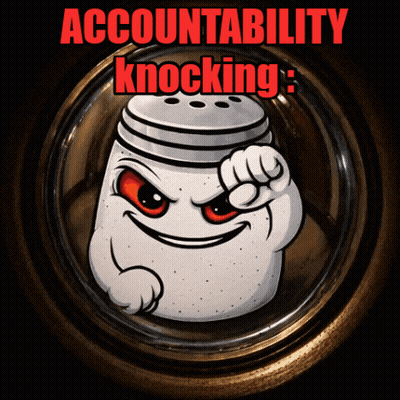 A Salt Shaker With Red Eyes And The Words Accountability Knocking GIF