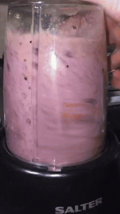 A Salter Brand Blender Filled With A Pink Liquid GIF