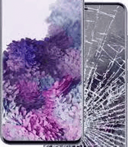 A Samsung Galaxy S20 Plus With A Broken Screen And A Purple Flower On The Screen . GIF