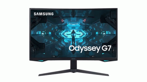 A Samsung Odyssey G7 Computer Monitor Displays A Futuristic Scene GIF
