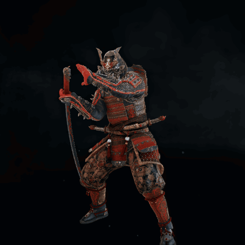 A Samurai In Armor Holds A Sword In His Hand GIF