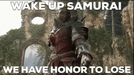 A Samurai In Armor Is Standing In Front Of A Stone Wall . GIF