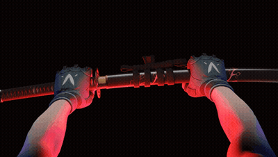 A Samurai Sword With A Red Blade And A Red Handle GIF