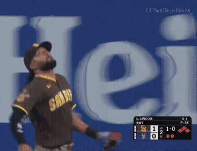 A San Diego Baseball Player Throws A Ball In Front Of Uc San Diego Health GIF