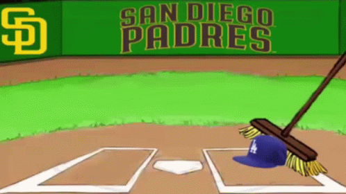 A San Diego Padres Baseball Field With A Broom Cleaning The Bases GIF
