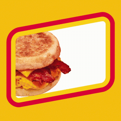 A Sandwich With Bacon And Cheese On An English Muffin On A Yellow Background GIF