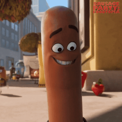 A Sausage From Sausage Party 2 Is Smiling GIF