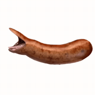 A Sausage With A Long Tongue Sticking Out Of It 'S Mouth GIF