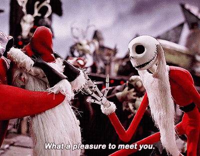 a scene from the nightmare before christmas shows santa claus and jack skellington