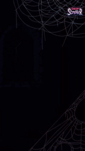 A Scooby Doo Poster With A Spider Web In The Background GIF