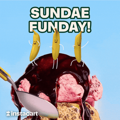 A Scoop Of Sundae With Bananas On Top And The Words Sundae Funday GIF