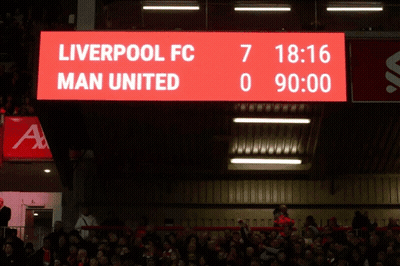 A Scoreboard At A Soccer Game Shows That Liverpool Fc Is 7 To 0 GIF