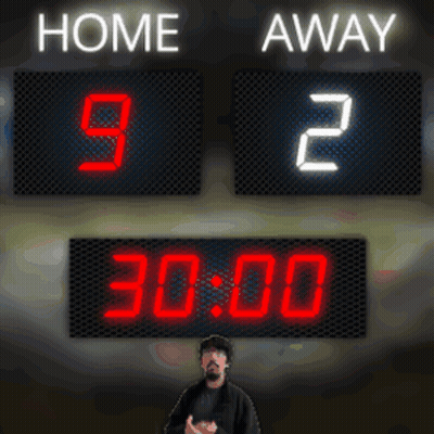 A Scoreboard Shows That The Home Team Is Currently Leading The Away Team GIF