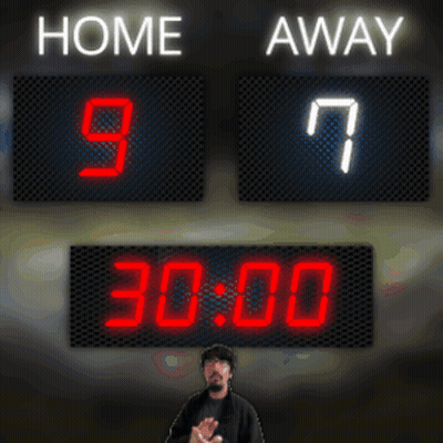A Scoreboard Shows That The Home Team Is Leading The Away Team 9 To 7 GIF