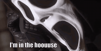 A Scream Mask With The Words I 'M In The Hoouuse On It GIF