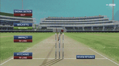 A Screen Shot Of A Cricket Game With The Words Original Decision Out And Wickets Missing GIF