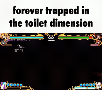 A Screen Shot Of A Video Game With The Words Forever Trapped In The Toilet Dimension GIF