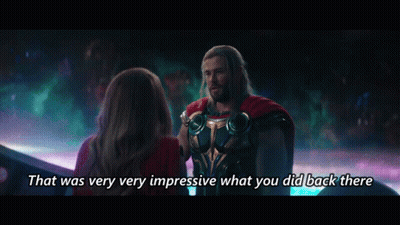 A Screen Shot Of Thor Talking To A Woman With The Words That Was Very Very Impressive What You Did Back There GIF