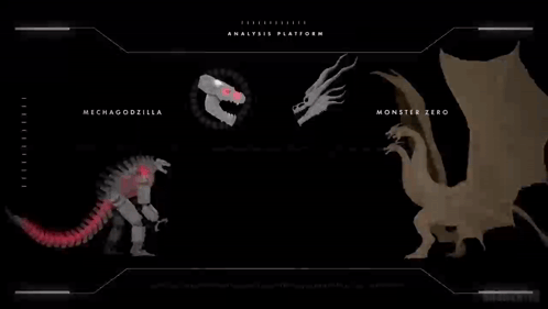 A Screen Showing Mechagodzilla And Monster Zero With The Words Build / Armor Agility GIF