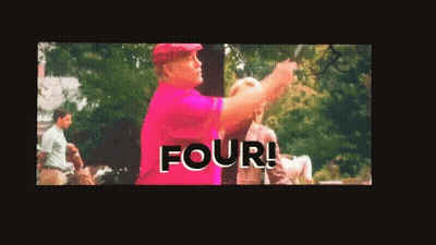 A Screen Shows A Man In A Pink Shirt With The Word Four On It GIF
