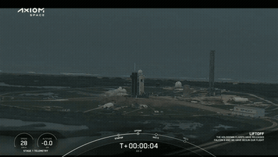A Screen Shows A Rocket Being Launched And Says Axiom Space On The Bottom GIF