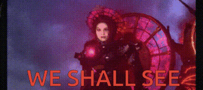 A Screen That Says We Shall See With A Woman In The Background GIF