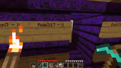 A Screenshot Of A Minecraft Game Shows A Sign That Says Mobi317 X GIF
