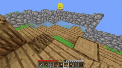 A Screenshot Of A Minecraft Game With A Smiley Face On Top Of A Wall GIF