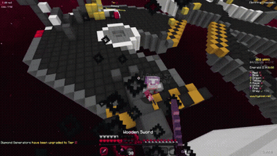 A Screenshot Of A Minecraft Game With A Wooden Sword In The Middle GIF
