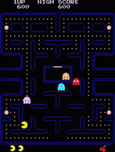 A Screenshot Of A Pac Man Video Game With A High Score Of 600 GIF