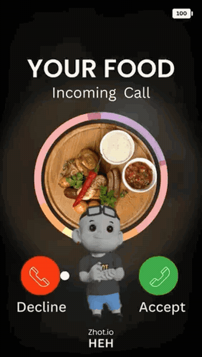 A Screenshot Of A Phone Screen That Says " Your Food Incoming Call " On It GIF