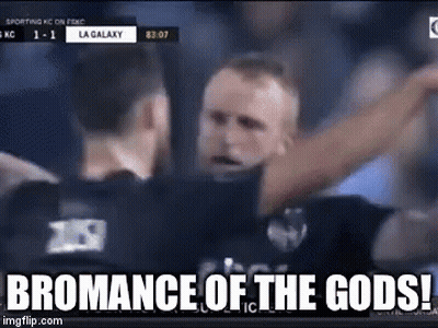 A Screenshot Of A Soccer Game With The Words Bromance Of The Gods Written On It . GIF
