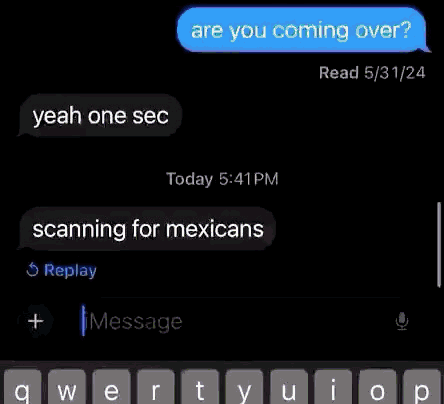 A Screenshot Of A Text Message With The Words Scanning For Mexicans At The Top GIF