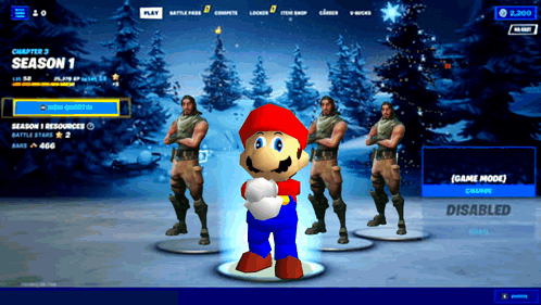 A Screenshot Of A Video Game Called Fortnite With Mario Standing In Front Of Soldiers GIF