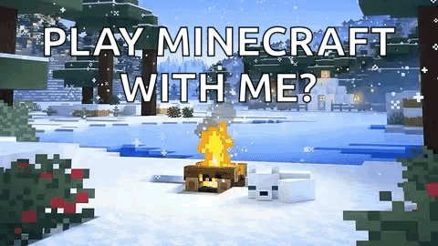 A Screenshot Of A Video Game Called Minecraft With The Words `` Play Minecraft With Me ? '' GIF