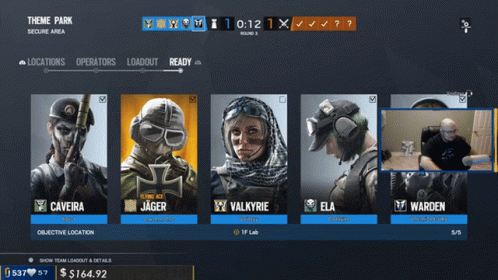 A Screenshot Of A Video Game Called Theme Park Showing Players Like Caveira Jager And Valkyrie GIF