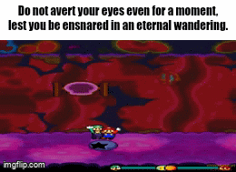 A Screenshot Of A Video Game Says Do Not Avert Your Eyes Even For A Moment Lest You Be Ensnared GIF