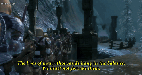 A Screenshot Of A Video Game Says The Lives Of Many Thousands Hang In The Balance We Must Not Forsake Them GIF