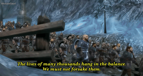 A Screenshot Of A Video Game Says The Lives Of Many Thousands Hang In The Balance We Must Not Forsake Them GIF