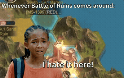 A Screenshot Of A Video Game Says Whenever Battle Of Ruins Comes Around GIF
