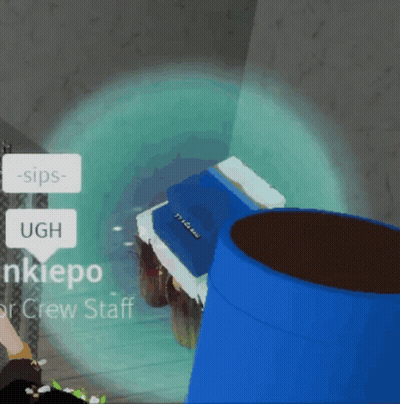 A Screenshot Of A Video Game Shows A Blue Barrel And A Person Named Nkiepo Crew Staff In The Background GIF