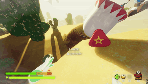 A Screenshot Of A Video Game Shows A Cactus And A Red Object With A Star On It GIF