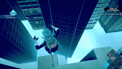 A Screenshot Of A Video Game Shows A Character Hanging From A Building GIF