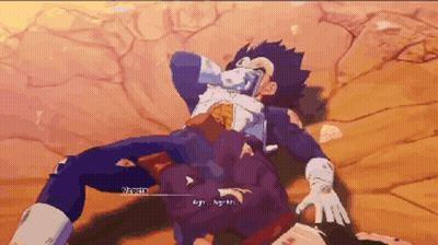 A Screenshot Of A Video Game Shows A Character Named Vegeta Laying On The Ground GIF