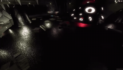 A Screenshot Of A Video Game Shows A Dark Room With A Lot Of Lights On GIF