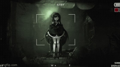 A Screenshot Of A Video Game Shows A Girl In A Kimono Standing In A Dark Room .. GIF